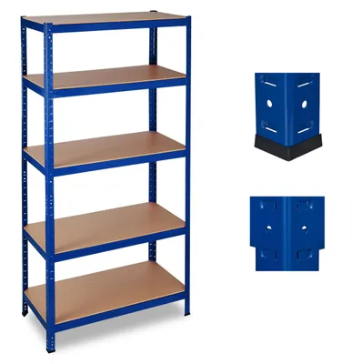 Produktbild von Relaxdays Schwerlastregal, Traglast 1325 kg, 5 Ebenen, zum Stecken, Keller, Garage, Stahl, HxBxT: 180 x 90 x 45 cm, blau
