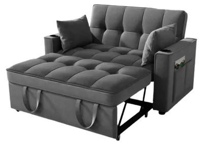 Image de Canapé-lit 3 en 1 - Divan convertible - Canapé-lit avec espace de rangement - Dossier réglable - Structure en bois massif