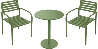 Produktbild von Metall-Gartenset: Tisch Ø 60 cm und 2 stapelbare Stühle – Grün – NILY von MYLIA