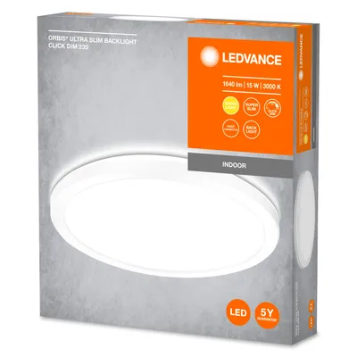 Obrázok produktu pre LEDAVANCE ORBIS Ultra Slim stropné svietidlo 235 mm, biele, 15 W, 1640 lm, homogénne, teplé biele svetlo (3000 K) + svetlo pozadia, trojstupňová stmievateľnosť pomocou nástenného spínača, ultraploché, trieda ochrany IP20