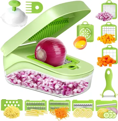 Produktbild von STILVORA Gemüseschneider, Multifunktionaler Gemüseschneider 5-in-1, Küchenhobel, Reibe, Schneidegerät, Obst- und Gemüseslicer, mit Auffangbehälter