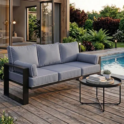 Produktbild von BEAUTYSOFA | VERDINO 3-Sitzer Gartensofa Blaugrau – Garten Lounge Sofa mit Metallrahmen, Outdoor Couch wetterfest, SIMAX 42