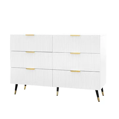 Produktbild von Flieks Kommode mit 6 Schubladen, Elegantes Sideboard mit viel Stauraum, Aufbewahrungsschrank Wohnzimmer Flur, 120x40x77cm, Weiß
