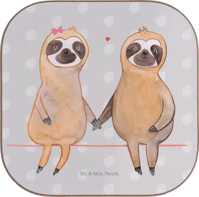 Produktbild von Mr. & Mrs. Panda Untersetzer für Gläser Faultier Pärchen - Grau Pastell - Geschenk, Tassen, Liebe, Holzuntersetzer, gläseruntersetzer, Coaster, Gemeinsam, faul
