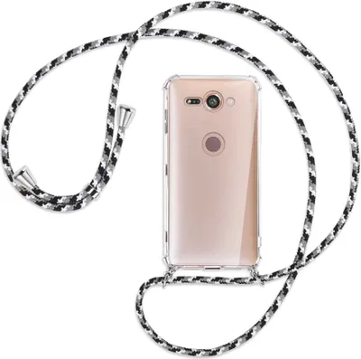 Produktbild von Handykette Backcover-Schutzhülle mit Band (Metall silberfarben) für Sony Xperia XZ2 Compact - schwarz/grau/weiß