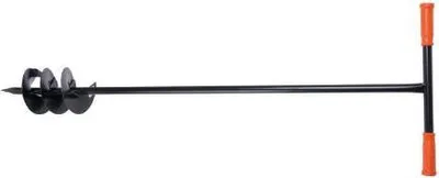 A product shot of a garden auger on a white background.