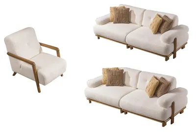 Produktbild von Sofa Set Cuba Creme Stellvariante 3+3+1 Relax- und Bettfunktion, pflegeleichter Mikrofaser Samtstoff