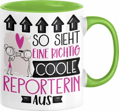 Produktbild von Reporterin Geschenk Tasse Geschenkidee für Reporterin Geburtstag Weihnachten Spruch So Sieht Eine Richtig Coole Reporterin Aus Kaffee-Becher  (Grün)