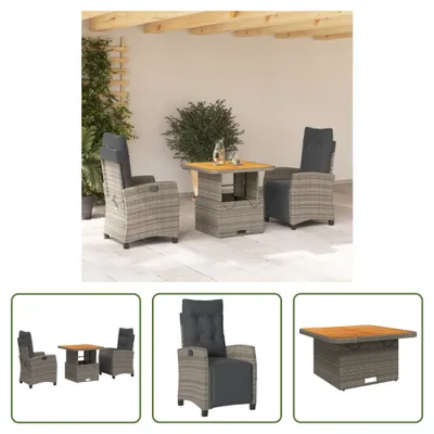 Produktbild von The Living Store 3-tlg. Garten-Essgruppe mit Kissen Grau Poly Rattan