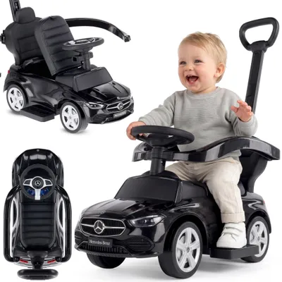 Imagen del producto de Babyboutik, coche de empuje para bebés, modelo Mercedes C-Class, con barra de empuje, asa y reposapiés, ruedas de poliuretano, asiento de poliuretano, color