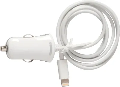 Image de All Ride Chargeur de voiture avec câble Lightning Compatible avec iPhone 5/6/7, iPad Mini/Air, iPod Touch/Nano - Allume-cigare de voiture - prise unique - 12V - Blanc
