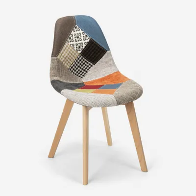 Image de Patchwork chaise en bois et tissu pour cuisine bar restaurant Robin - Patchwork 3