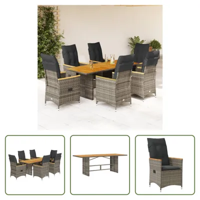 Produktbild von The Living Store 7-tlg. Garten-Essgruppe mit Kissen Grau Poly Rattan