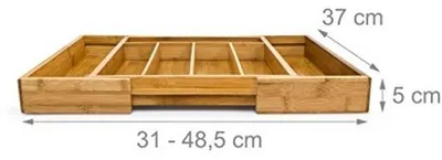 Zdjęcie produktu dla Pudełko na sztućce z bambusa z możliwością dostosowania, z 5–7 przegrodami, do szuflad