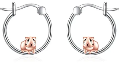 Productafbeelding van Creoolen van 925 sterling zilver met dierenmotief: Franse bulldog/zwarte kat/cavia. Sieraden voor dames en meisjes, 16 mm