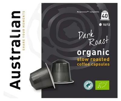 Obrázek produktu pro Australské kapsle Slowroast Tmavé kávové kapsle 40 kusů 400 g, kompatibilní s Nespresso