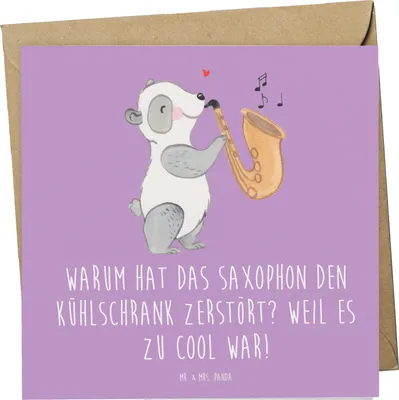 Produktbild von Mr. & Mrs. Panda Grußkarte Saxophon Kühlschrank - Lavendeltraum - Geschenk, Instrument lernen, Musiker, Musik, faltkarte, Glückwunschkarte, Musizieren, Cool, anlasskarte