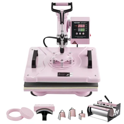 Image de Presse à chaleur VEVOR, 12 x 15 pouces, machine à transfert de chaleur 8 en 1 avec presse à tumbler 6-30 oz, presse à t-shirt pivotant à 360°, contrôle numérique de précision, pour t-shirts/tasses/chapeaux/assiettes, rose