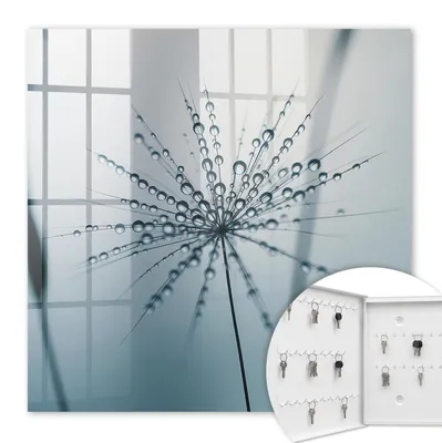 Produktbild von Metall Schlüsselkasten 30 x 30 cm - weißer Schlüsselschrank zur Wandmontage - wandhängende Schlüsselbox mit Tür - nach links öffnend - Schlüsselaufbewahrung für Flur - Büro - Arbeitszimmer - Werkstatt - Garage - Löwenzahn und Wassertropfen
