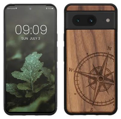 Produktbild von kwmobile Handyhülle für Google Pixel 8 Hülle Holz - Case mit TPU Bumper - Stoßfestes Hardcase - Schutzhülle Cover in Dunkelbraun