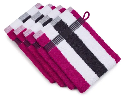 Productafbeelding van Waschhandschoenen, set van 4, 17/24 cm, New York streepmotief, cyclaam/wit/graphiet