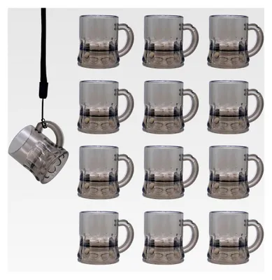 Produktbild von 12 schwarze Schnapsgläser aus Kunststoff mit Griff, Mini-Schnapsgläser zum Umhängen, wiederverwendbare Party-Schnapsbecher für Fasching, Geburtstag, Weihnachten, Hochzeit