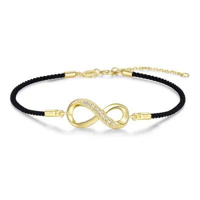 Produktbild von New Bling 9NB-1704 – Silbernes Makramee-Armband in Schwarz – Infinity – Goldfarben/Schwarz – 925er Silber – Verstellbar 16+2 cm