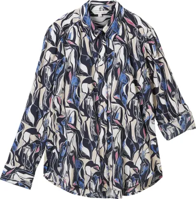 Produktbild von Tom Tailor Bluse aus Baumwoll-Modal-Mix gemustert Regular Fit mit langen Ärmeln, Kragen und Knopfleiste