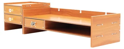 Obrázek produktu pro Stojan na monitor – podstavec z MDF – dvoupatrová polička – ergonomický organizér na psací stůl – nosnost 5 kg – rozměry 48x20x13,5 cm – materiál: dřevo Sakura