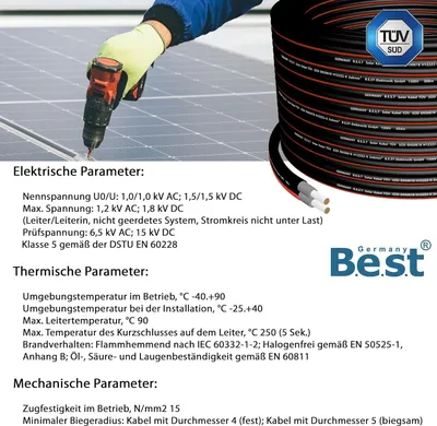 Produktbild von Germany B.e.s.t Solarkabel Duplex 6 mm² 100 m H1Z2Z2-K Kupfer Rot/Schwarz – 0 % USt.