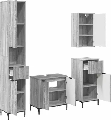 Produktbild von Badezimmermöbel-Set mit Tür Graues Sonoma Holzwerkstoff, Metall