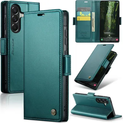Immagine prodotto di Custodia per Samsung Galaxy A57, blocco RFID, custodia in pelle con flip avanzato e funzione supporto, verde