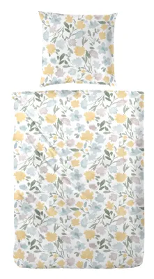 Produktbild von Bettwäsche Perkal Blumen gelb-blau 135 x 200 cm