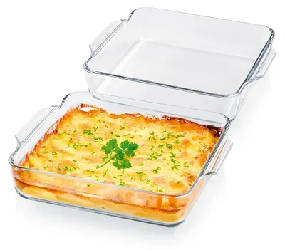 Productafbeelding van GOURMETmaxx Glazen ovenschalen, 1500 ml, transparant, vierkant, set van 2, geschikt voor heteluchtfriteuses