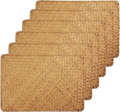 Produktbild von Rechteckige Rotan-Tafelmatten, 6er-Set, natur, hitzebeständig, rutschfest