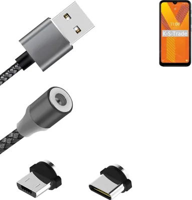Produktbild von K-S-Trade Hochwertiges Magnet-Lade-kabel Sync-Kabel Daten-Kabel für Wiko Y62 mit USB-Typ-C-Anschluss und Micro-USB-Anschluss 2A bis zu 480mbps