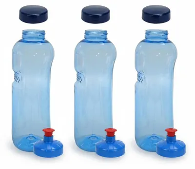Produktbild von 3x Kavodrink Tritan 1 L Wasserflasche (BPA frei) + 3x Trinkdeckel Push-Pull mit Trinknippel Flasche Sport