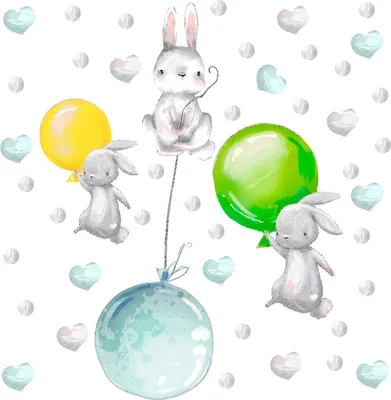 Zdjęcie produktu dla Naklejki ścienne dla dzieci dziecięce na ścianę meble Króliczki balony