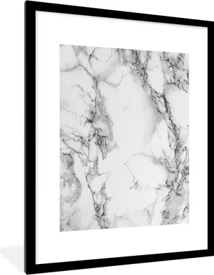 Produktbild von MuchoWow® Gerahmtes Poster Marmor - Stein - Weiß - Grau - Schwarz - Marmoroptik 60x80 cm - Poster mit Schwarzem Bilderrahmen Wandposter Rahmen Foto Bilder - Wohnzimmer - Dekorationen - Prämie