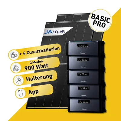 Produktbild von Balkonstrom Balkonkraftwerk 900W Solaranlage mit Speicher | 4xZusatzspeicher | Biberschwanzdachhalterung | 2xSolarmodul | Hoymiles AC1920