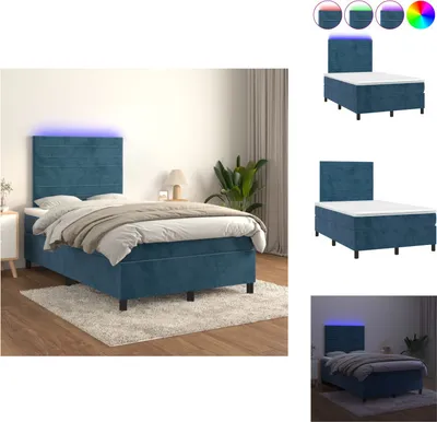 Produktbild von vidaXL Boxspringbett mit Matratze & LED Dunkelblau 120x200 cm Samt -  Betten & Bettgestelle