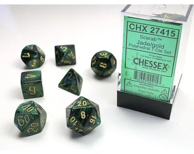 Produktbild von Chessex 7-Würfelset Scarab Polyhedral Jade/Gold