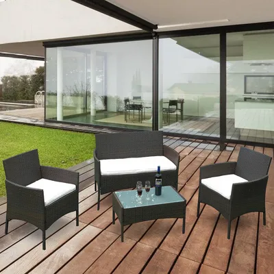 Produktbild von Fiqops Gartenmöbel Terrassen Garnitur Sitzgruppe Loungeset Polyrattan Gartensofa Couch braun