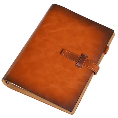 Image de Cahier en cuir A5 rechargeable, couleur marron clair, 120 pages lignées, style vintage, classeur à 6 anneaux
