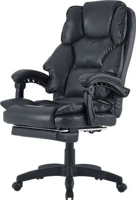 Produktbild von Bürostuhl mit Fußstütze und flexiblen 3-Punkt-Armlehnen ergonomischer Schreibtischstuhl im Lederoptik-Design mit einer verstellbaren Rückenlehne für gesündere Sitzhaltung,Farbe:Schwarz