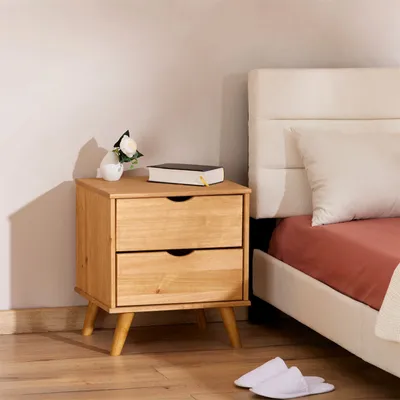 Produktbild von Nachttisch COLIMA, 2 Schubladen, Massivholz Kiefer, ideal für Boxspringbetten, natur