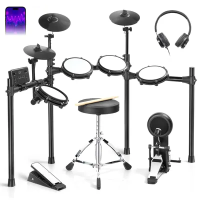 Produktbild von FCH E-Drum-Set，Komplettset, Kopfhörer Sticks Drumhocker ，Trommelhocker/Drumsticks/Kopfhörer/Audiokabel， Kinder Elektronisches Schlagzeug Set