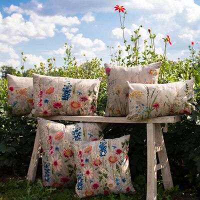 Mars & More Kissen Bezug WILDBLUMEN Mohn mit Inlet 60 x 60cm Füllung Deko