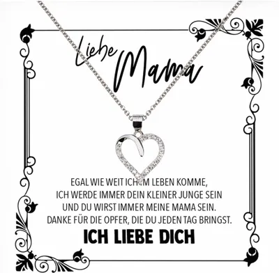 Produktbild von 22Feels Echt Silber Halskette - Liebe Mama Geschenk von Sohn Geburtstag und Muttertag Mutter Schmuck Set für Frauen - Herz Anhänger, Karte