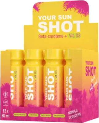 Obrázek produktu pro Vaše Sun Shot Mango S Vit. D3 Nápoje na opalování 80ml x 12 ks